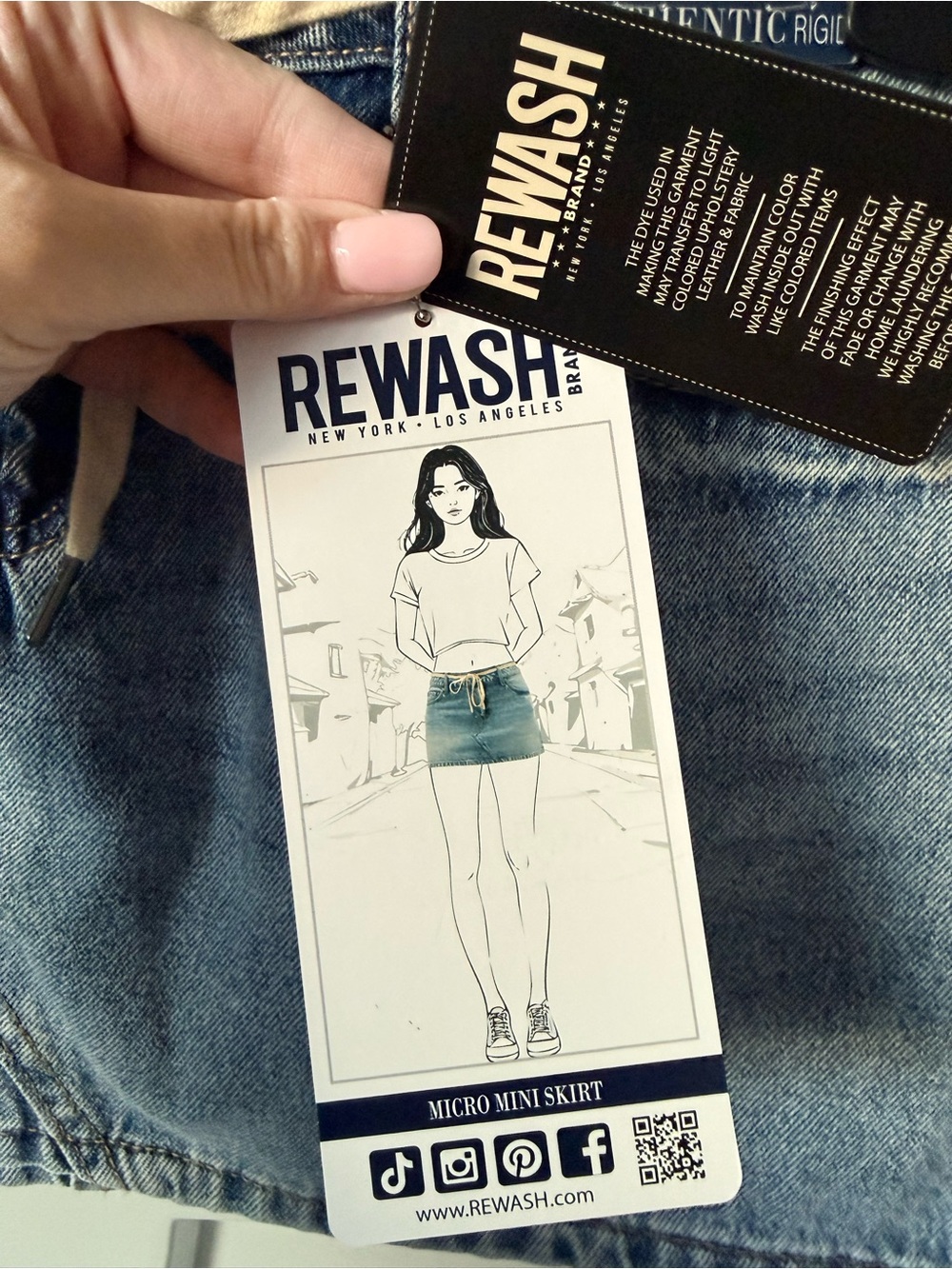 Rewash Denim Micro Mini Skirt with Drawstring 100% Cotton NWT Size 7 - Picture 3 of 7